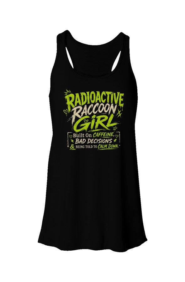 Radioactive Raccoon Girl Flowy Racerback Tank