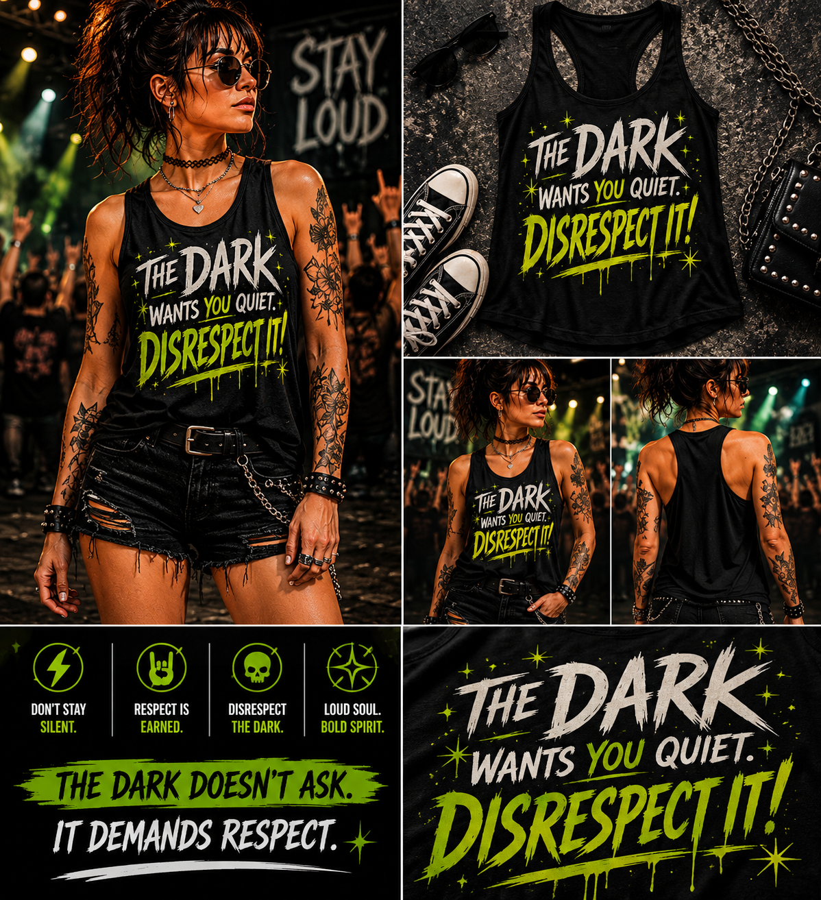 The Dark Wants You Quiet. DISRESPECT IT! Flowy Racerback Tank