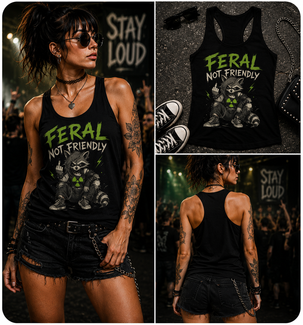 Feral Not Friendly Graphic Flowy Racerback Tank