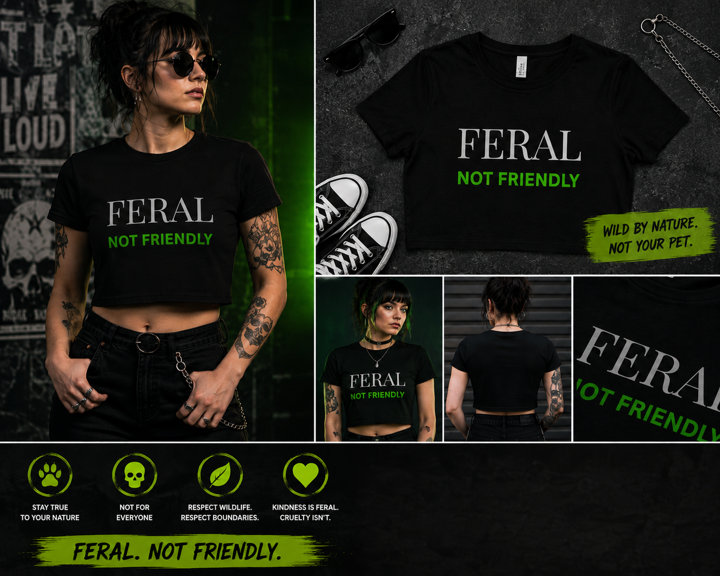 Feral Not Friendly-crop tee