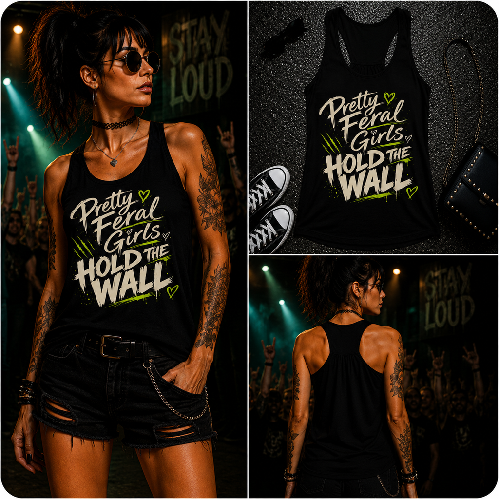 Pretty Feral Girls Hold the Wall Flowy Racerback Tank